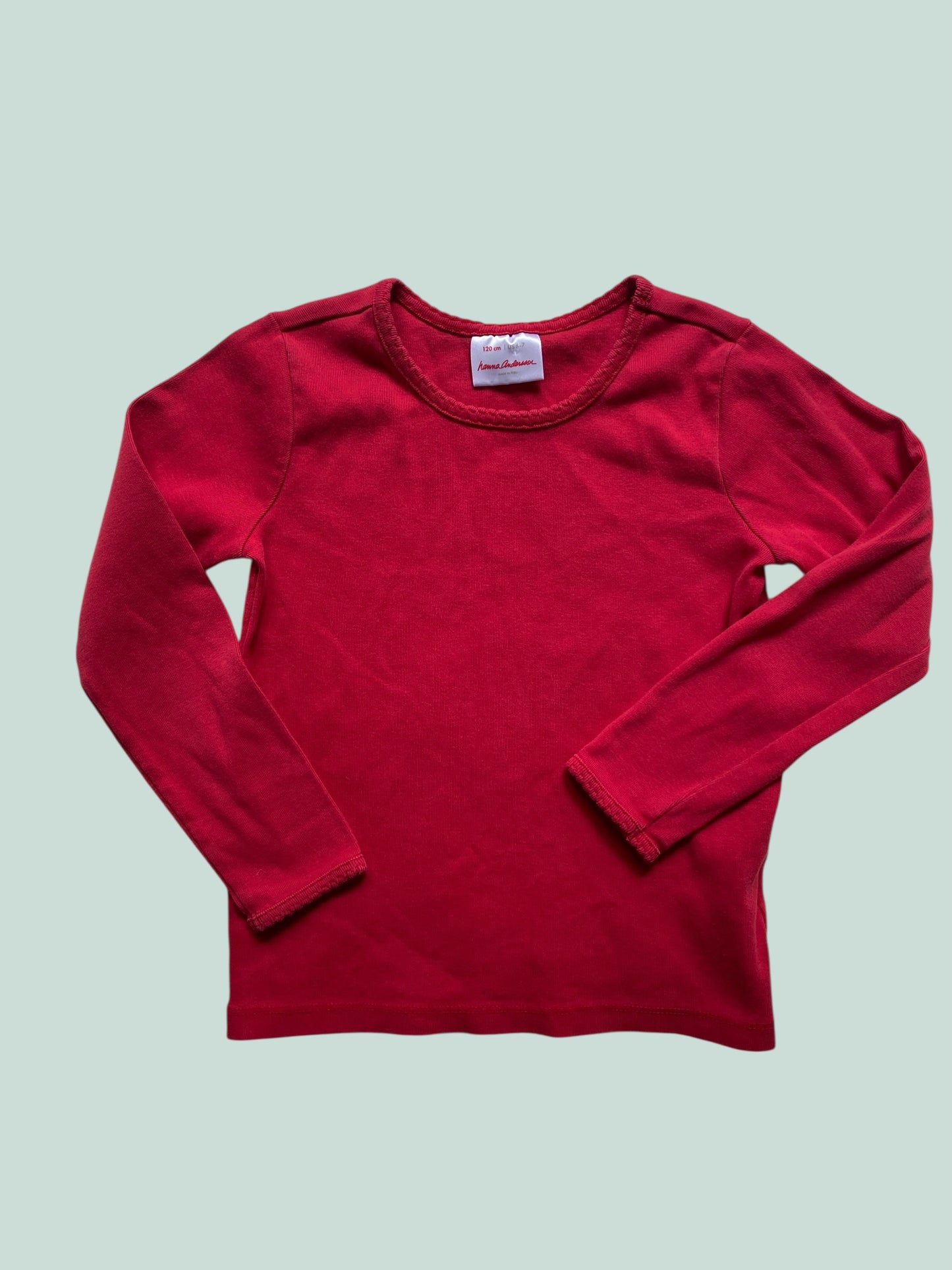 Red cotton long sleeve top 6-7Y (120) | Hanna Andersson