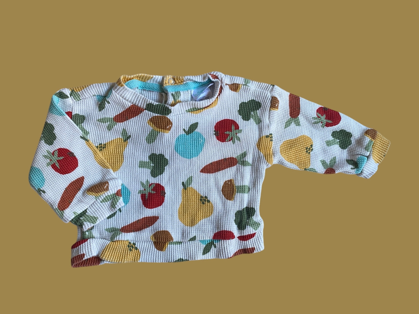 Organic cotton waffle long sleeve vegetable top 3-6m | Indigo Baby