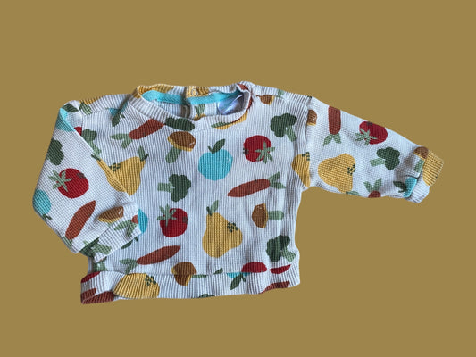 Organic cotton waffle long sleeve vegetable top 3-6m | Indigo Baby