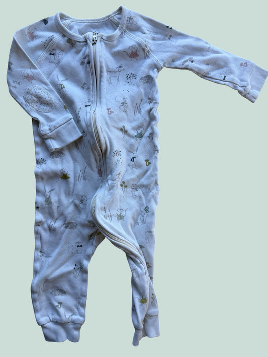 Organic cotton white woodland animal two-way sleeper 12m | Pehr
