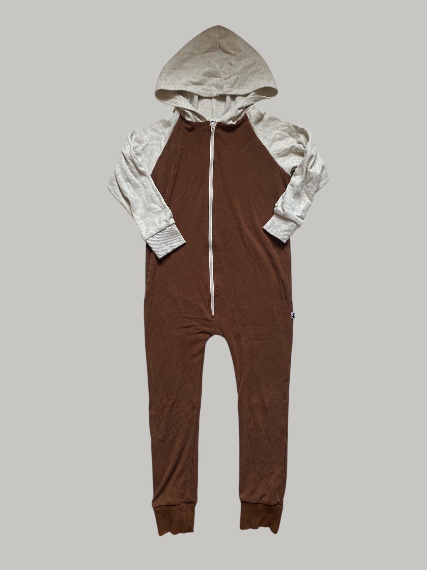 Brown and cream bamboo blend hooded romper 5-6Y | Little & Lively