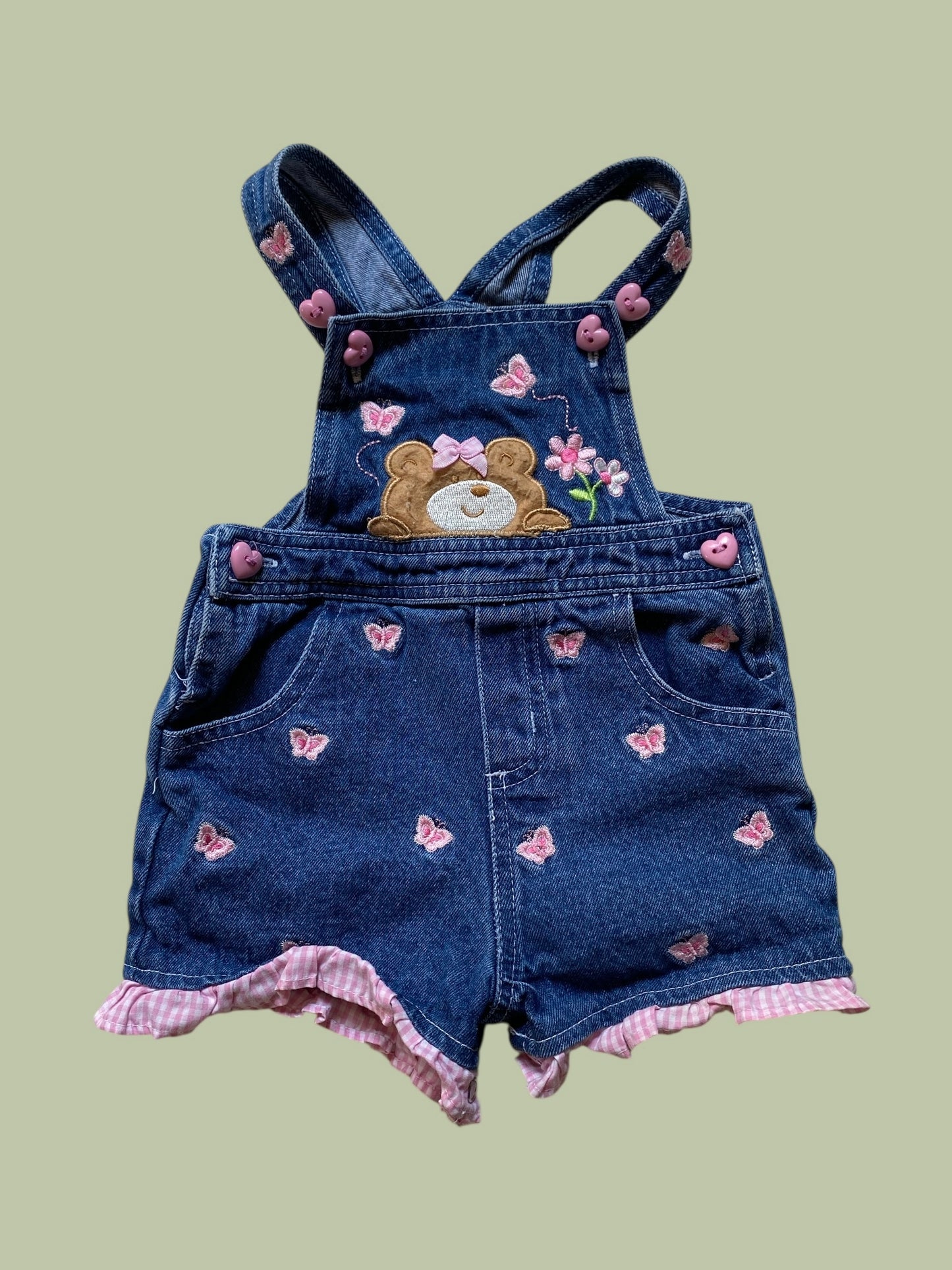 Denim cotton teddy bear shorty overall 12m