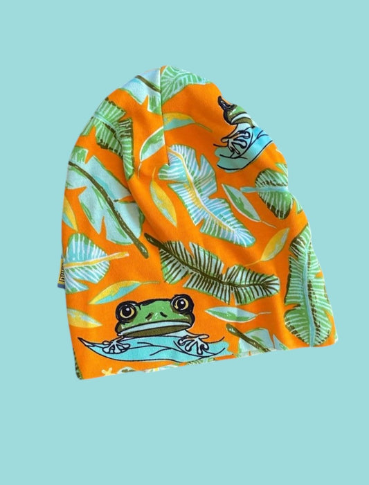 Organic cotton leaves+frogs beanie hat 12-24m/49| Duns Sweden