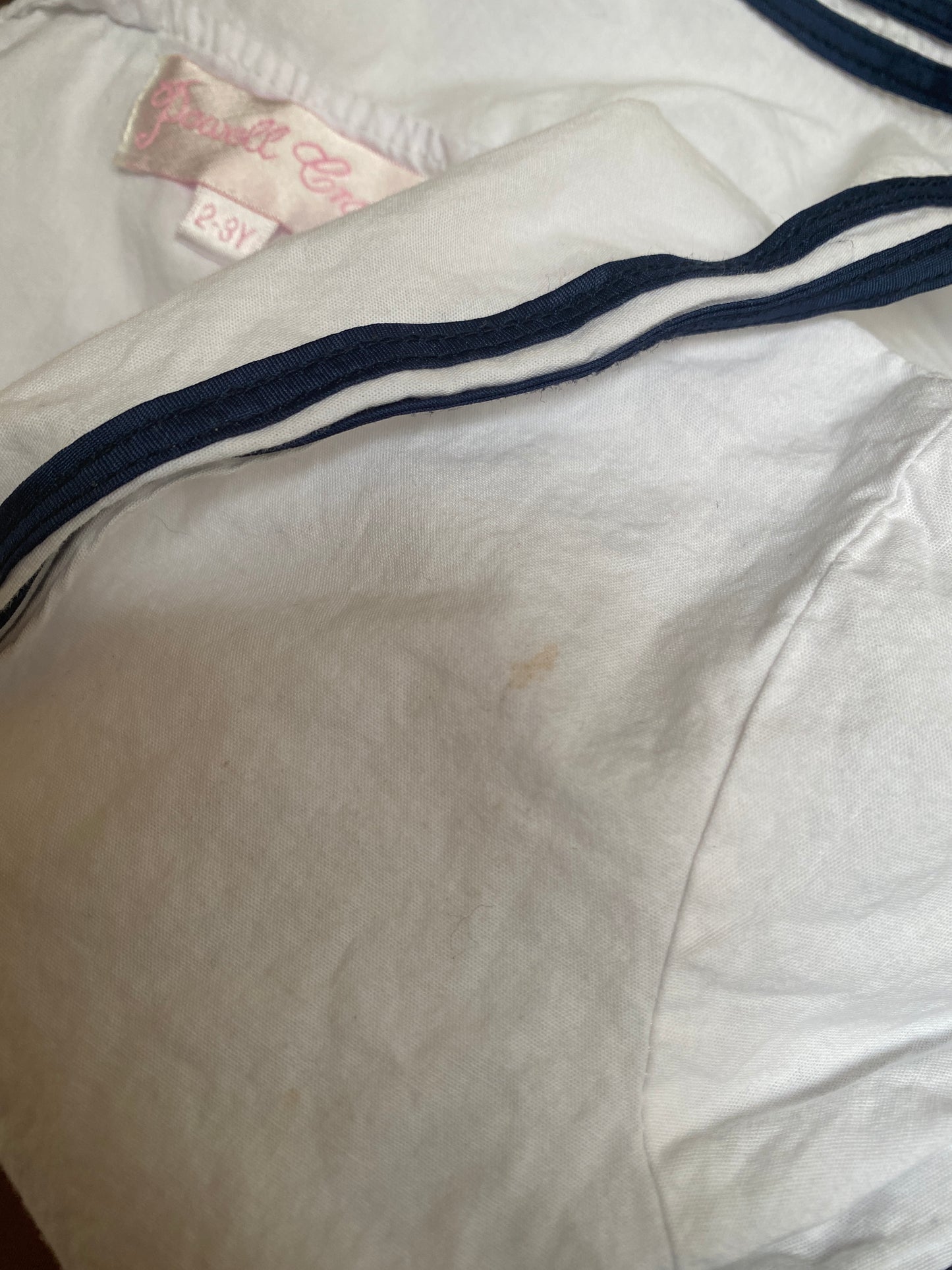 White cotton sailor dress with navy trim 2-3Y | Powell Craft