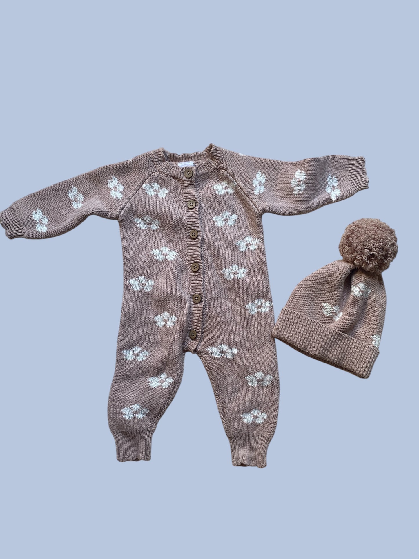 Knit cotton onepiece + hat 6-12m | Jamie Kay