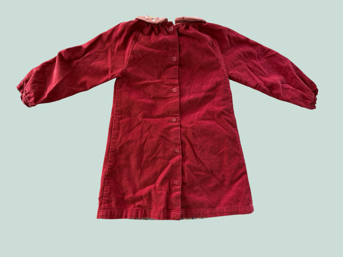 Wine red corduroy mouse dress 2-3Y | Baby Boden