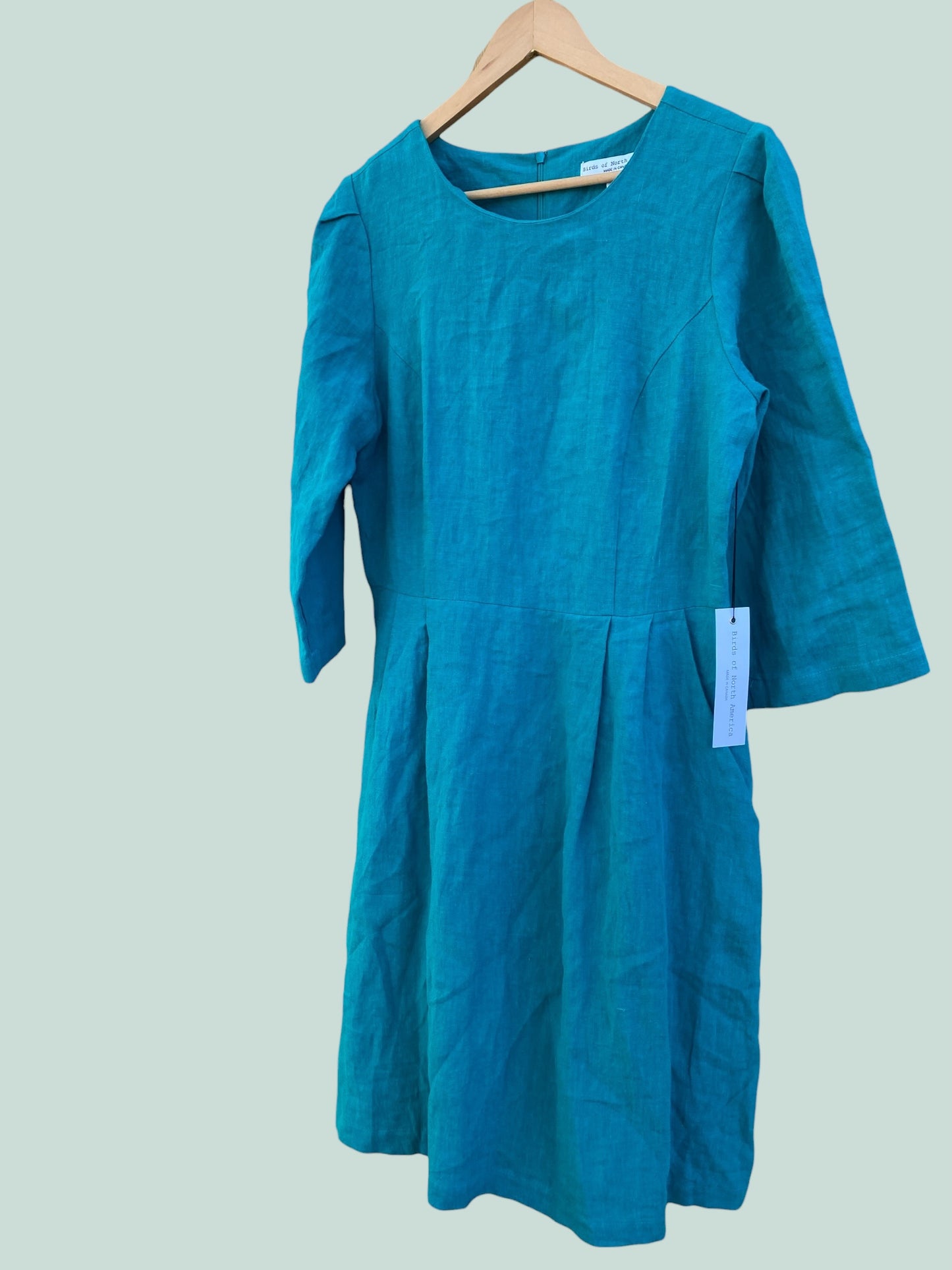 Teal linen dress 'Whistling Snipe' size 12 women's | Birds of North America NEW
