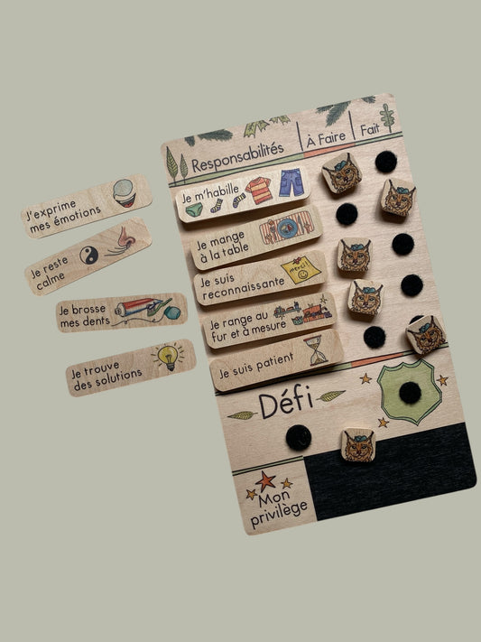 FRENCH Wooden responsibility chart Tableau de responsabilités 'Challenges' 5-10Y