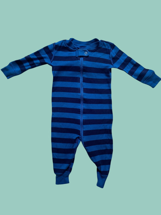 Cotton blue striped sleeper 6-12m | Hanna Andersson