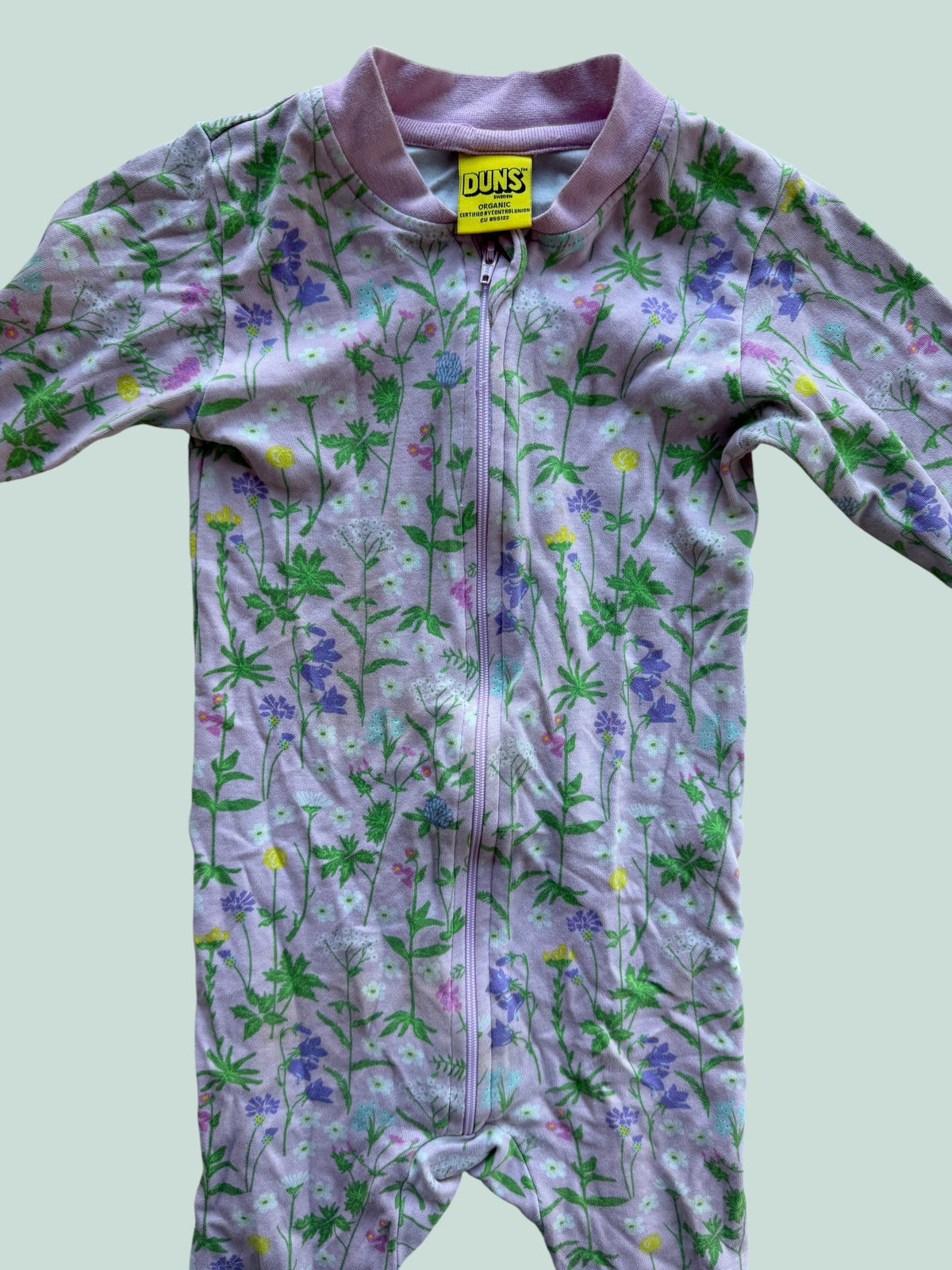 Organic cotton pink flower zipper suit 18m (92) | Duns Sweden