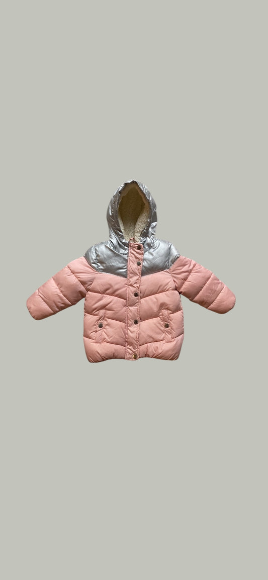 Pink and silver fleece lined puffer coat 18m | Steve Madden