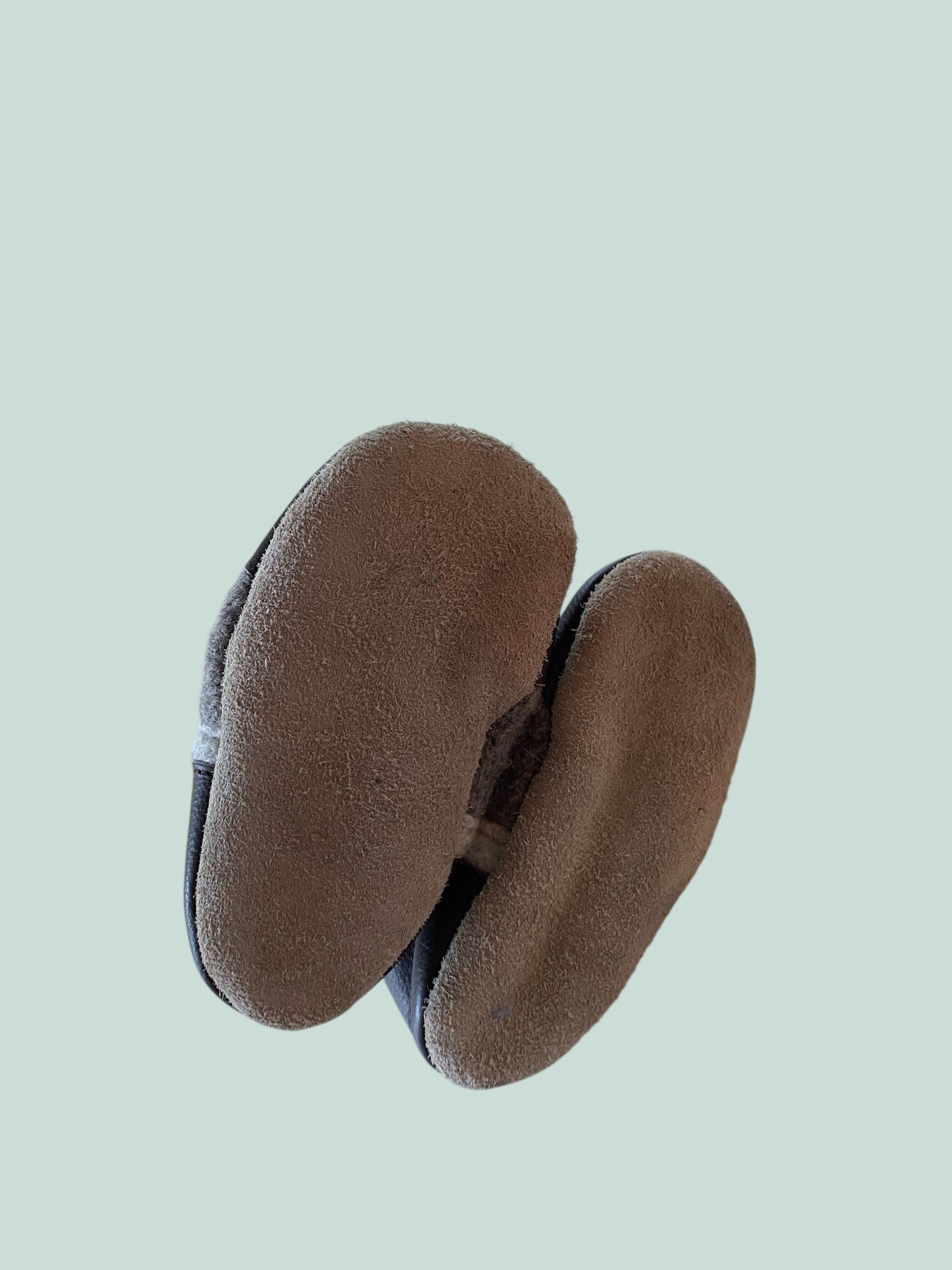 Grey and brown wool and leather booties 7 (18-24m) | Nooks