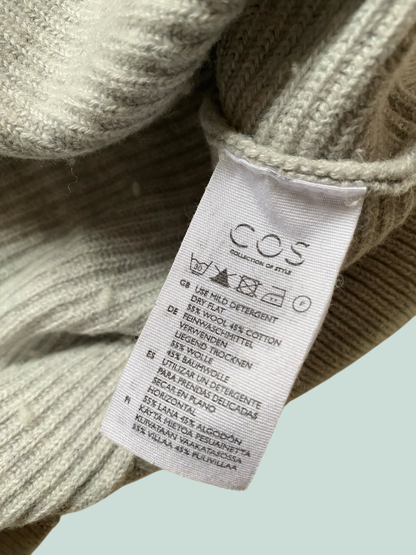 Wool/cotton blend heather grey long knit sweater women's medium | Cos