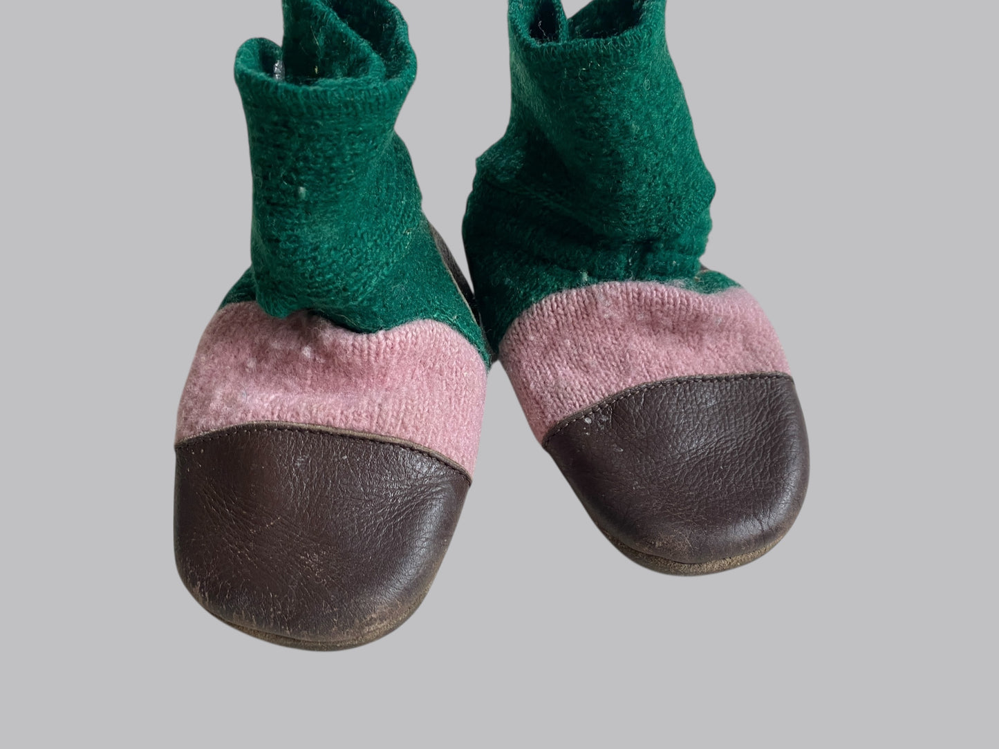 Green/pink wool and leather booties 7 (18-24m) | Nooks