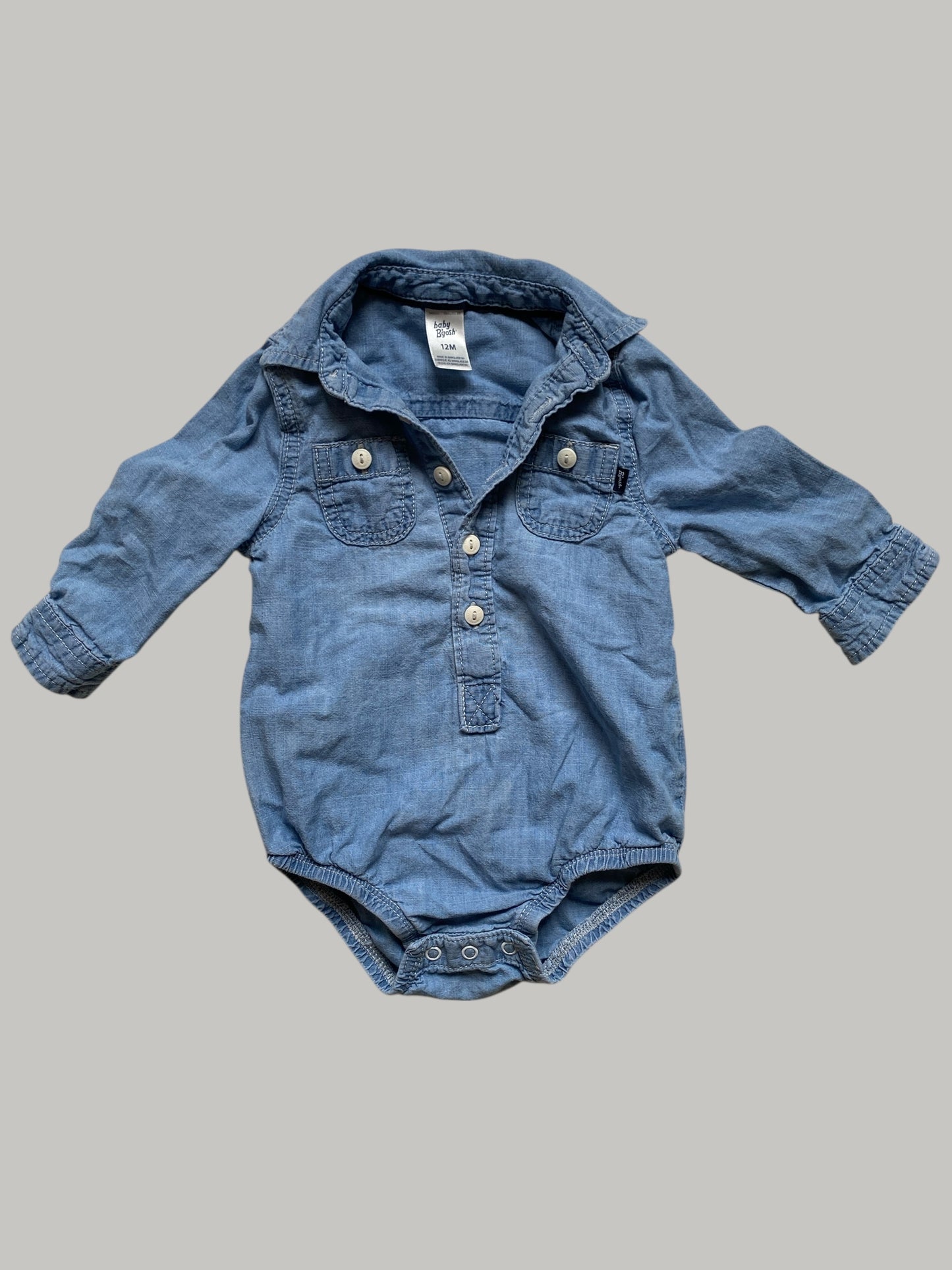 Cotton denim long sleeve romper 12m | Oshkosh