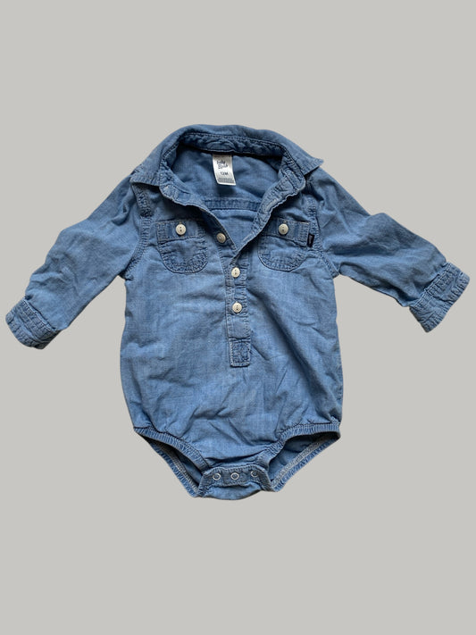 Cotton denim long sleeve romper 12m | Oshkosh