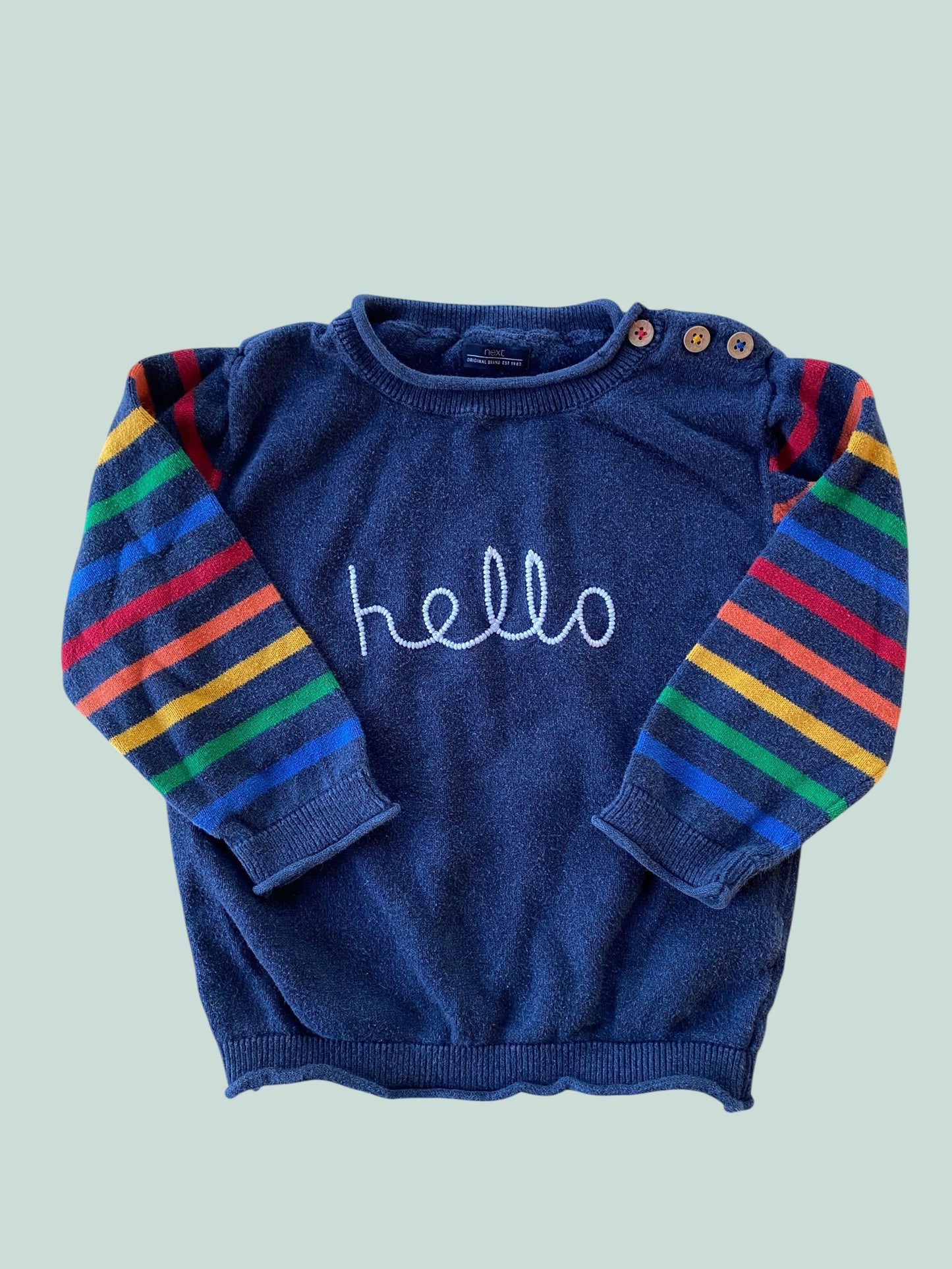 Cotton navy 'Hello' sweater 18m | Next