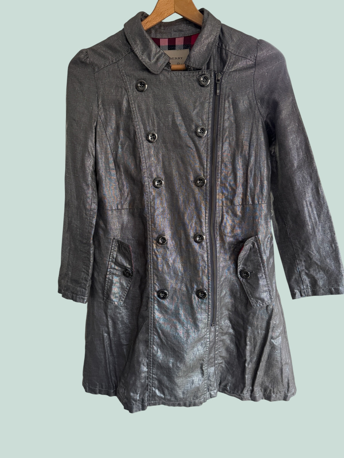 Metallic shiny linen blend coat with red lining 12Y (152) | Burberry
