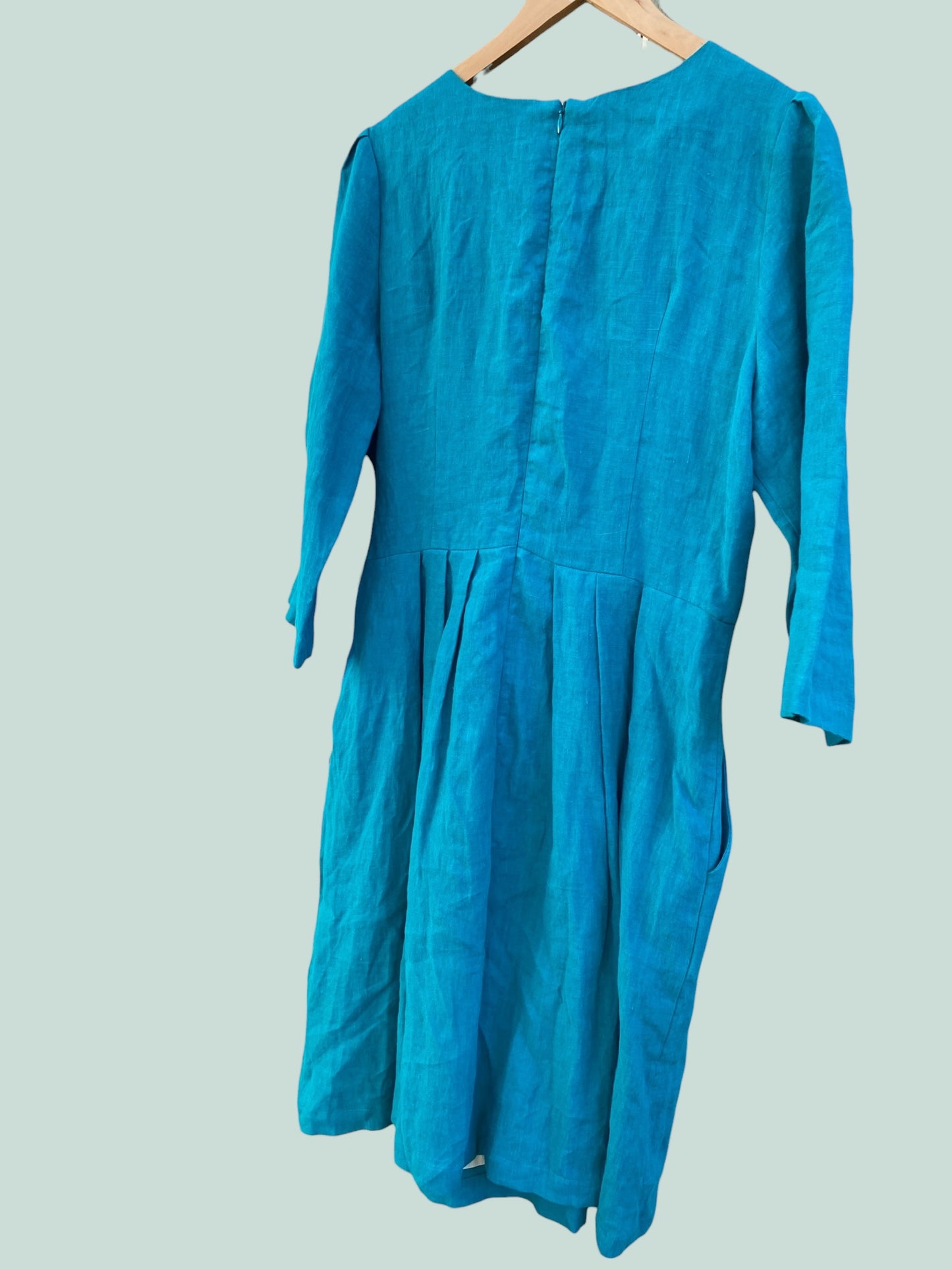 Teal linen dress 'Whistling Snipe' size 12 women's | Birds of North America NEW
