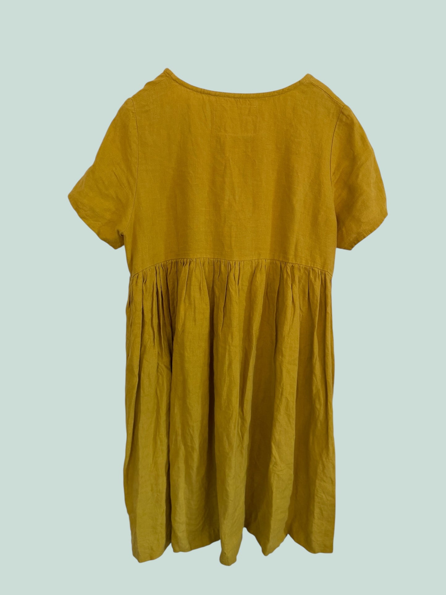 Yellow linen 'Odesa' gathered dress women's size large | Not Perfect Linen
