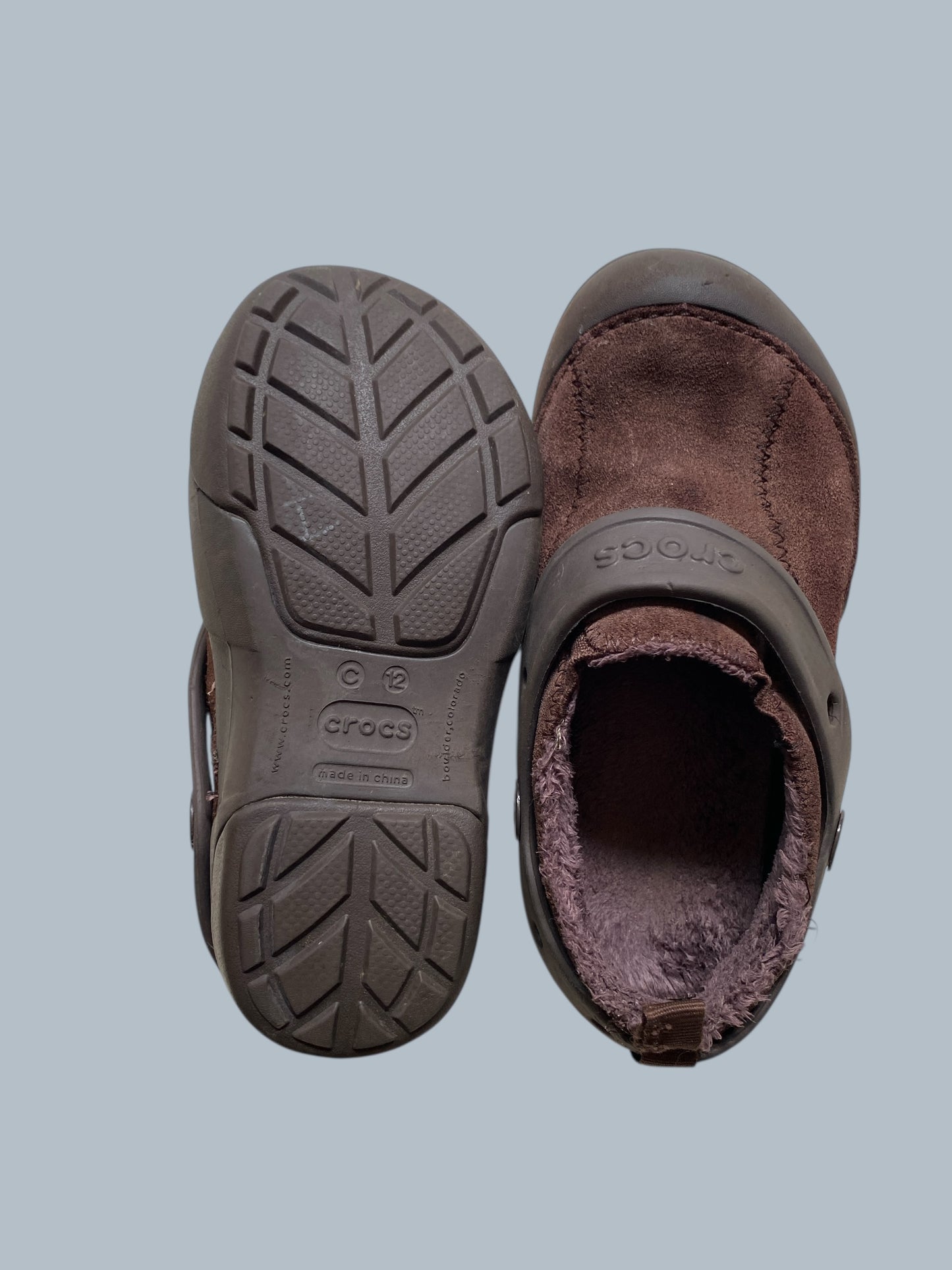 Brown Dawson fleece lined suede slip on shoes 12 US Little Kid | Crocs