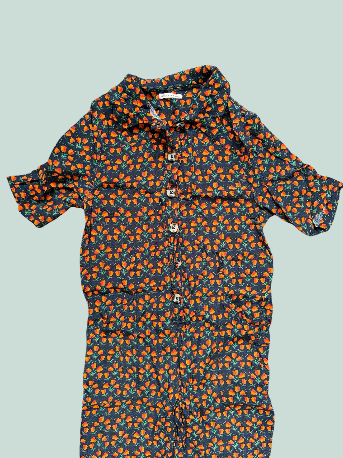Viscose flower jumpsuit with buttons 12Y | Monorpix