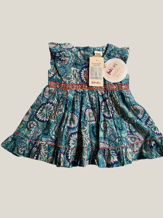 Hand block printed cotton dress 6-12m | Fabindia