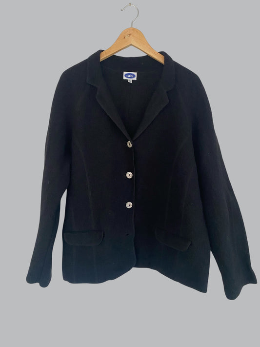 Vintage black boiled wool jacket women’s  XL | Tabi