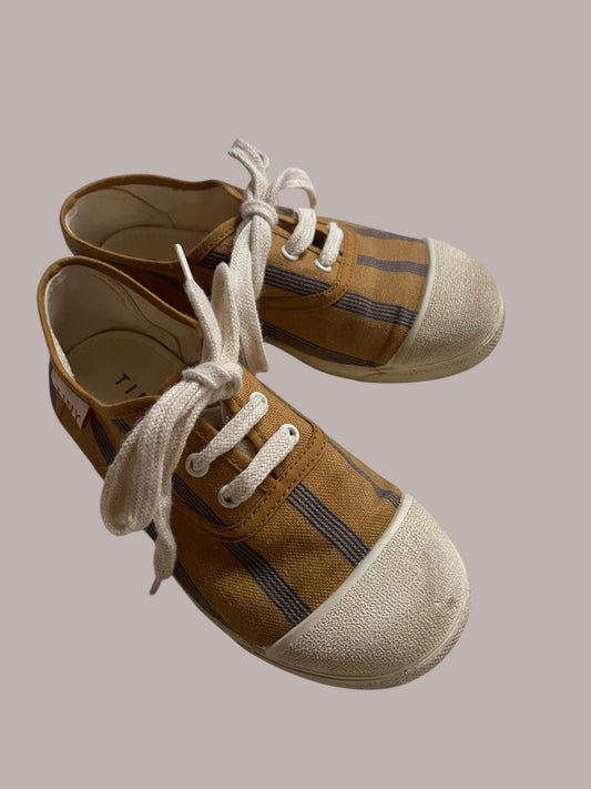 Tan canvas sneakers with blue lines 30EU 12/12.5 US Little Kid | Tiny Cottons
