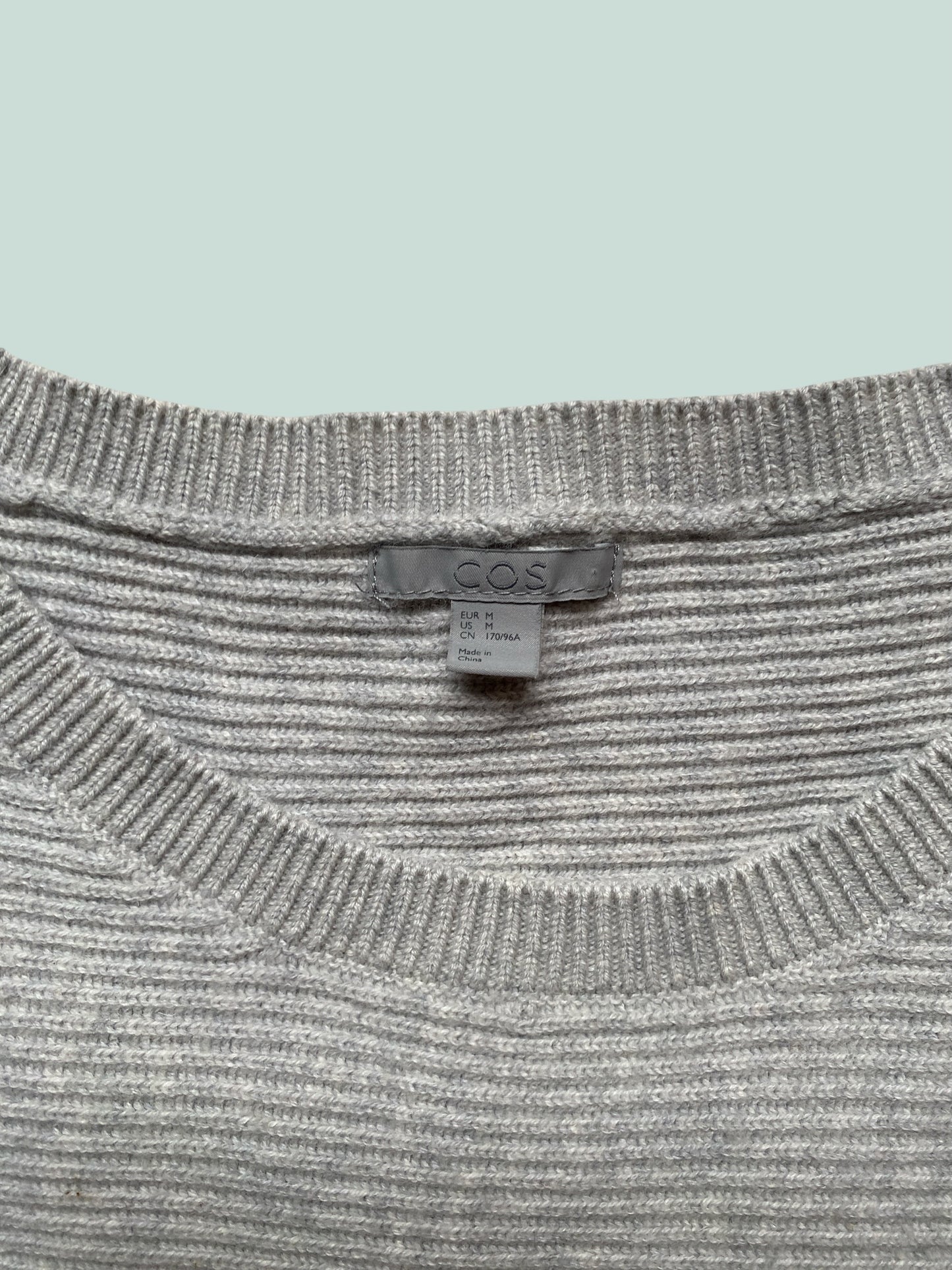 Wool/cotton blend heather grey long knit sweater women's medium | Cos