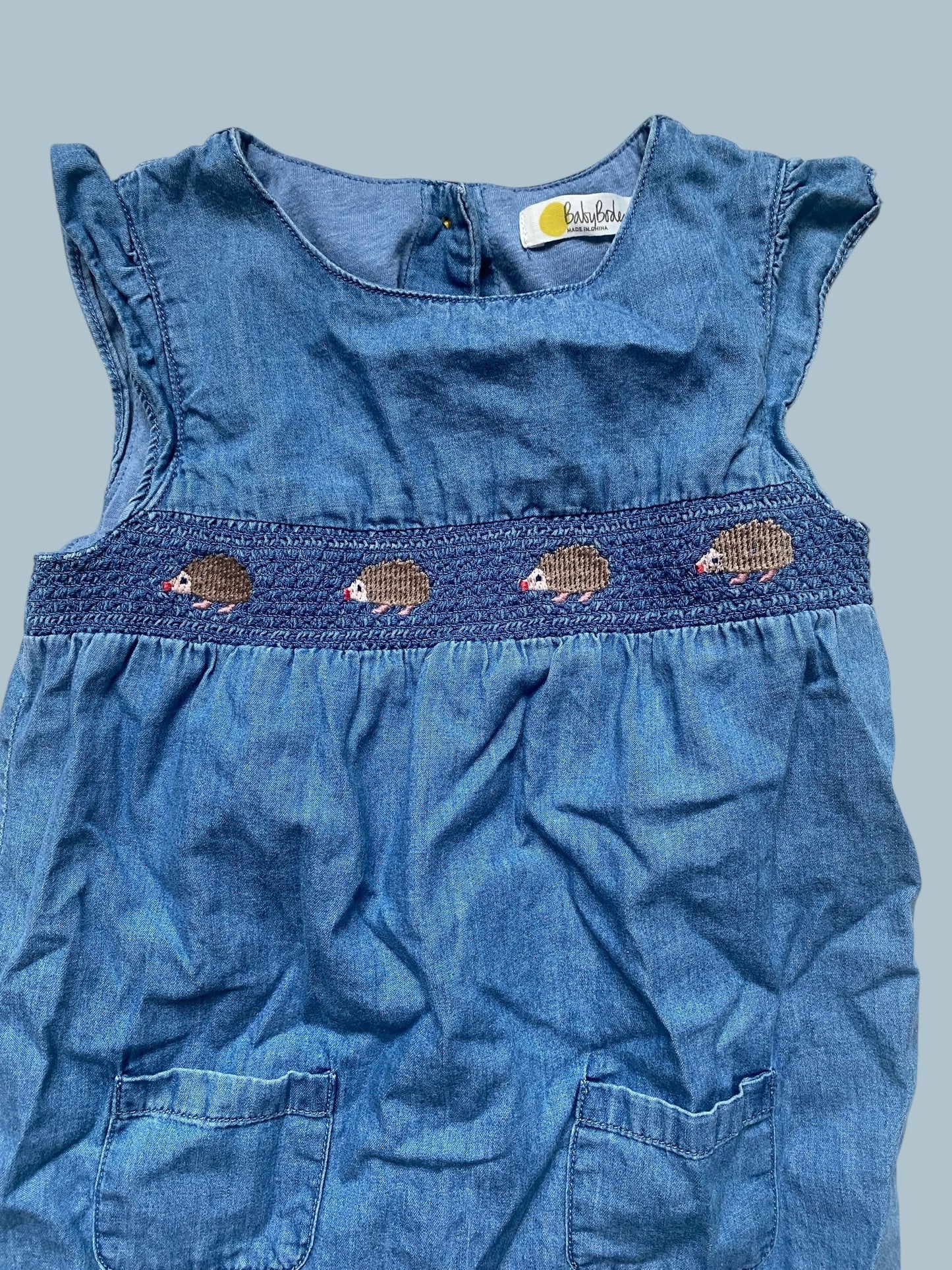 Cotton hedgehog denim romper 18-24m | Boden