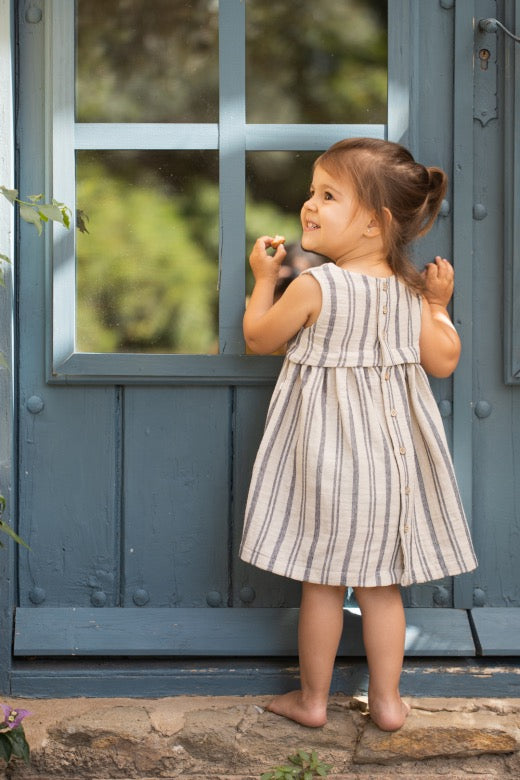 Cream and blue striped dress 18m | 1 + in the family