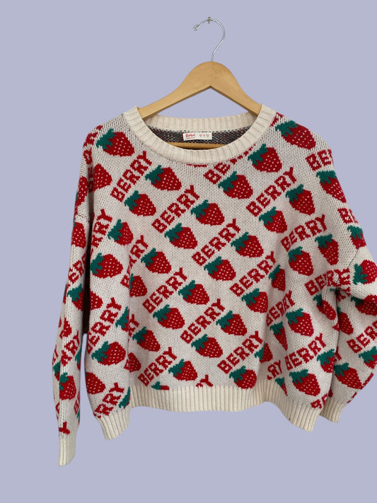 Strawberry knit sweater women’s medium | Romwe