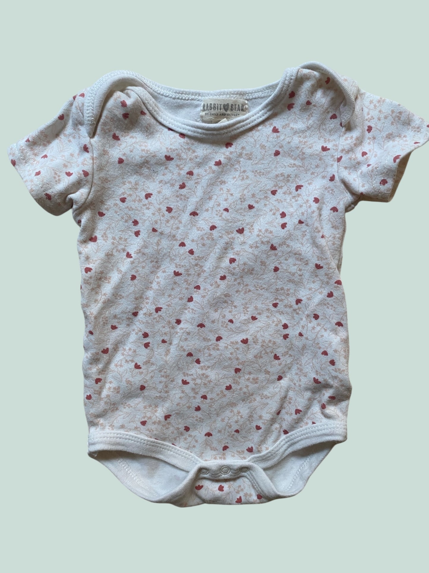Organic cotton flower onesie 3-6m | Rabbit + Bear