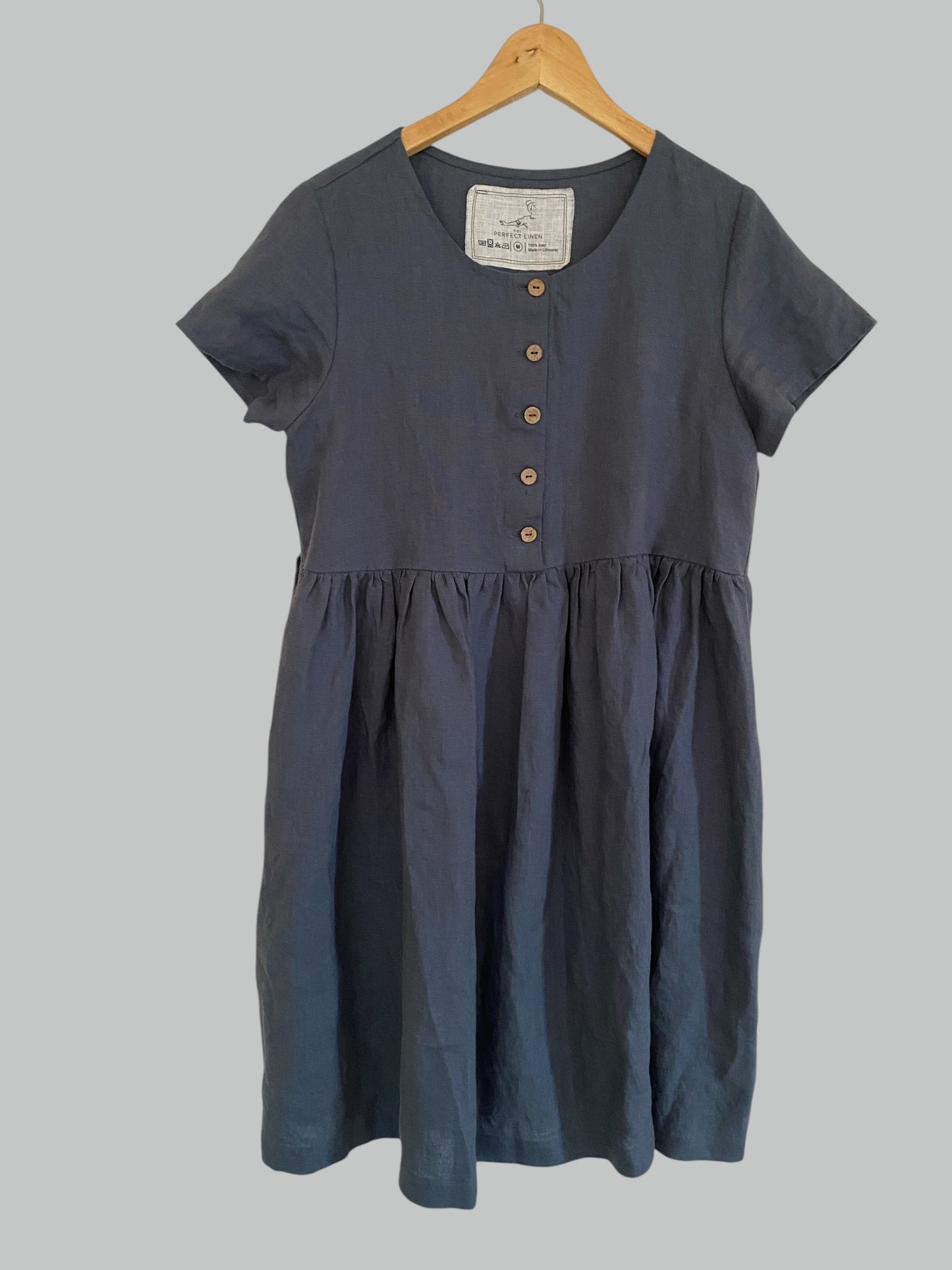 Blue-grey mama midi linen dress women's medium | Not Perfect Linen