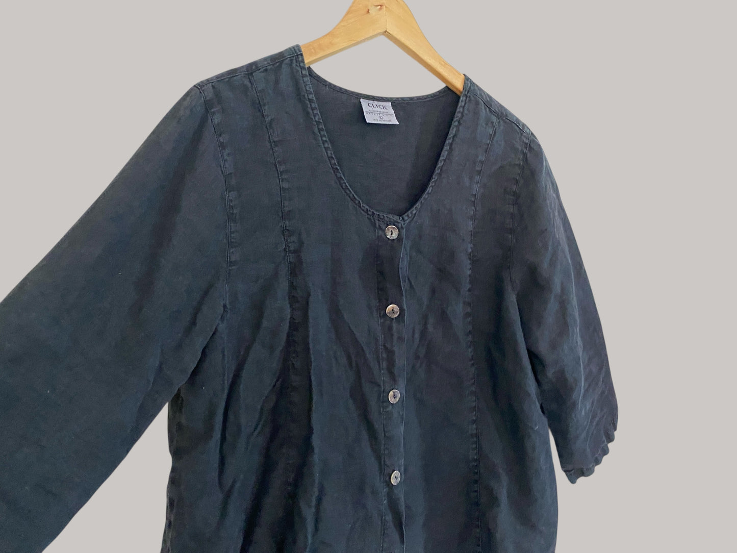 Black linen shirt women’s large | Color me Cotton (made in USA)