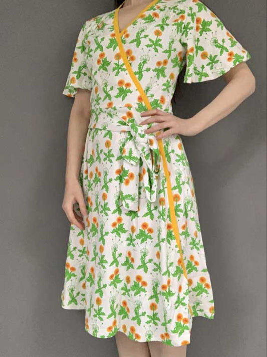 Organic cotton wrap dress with flutter sleeves, large adult | Duns Sweden