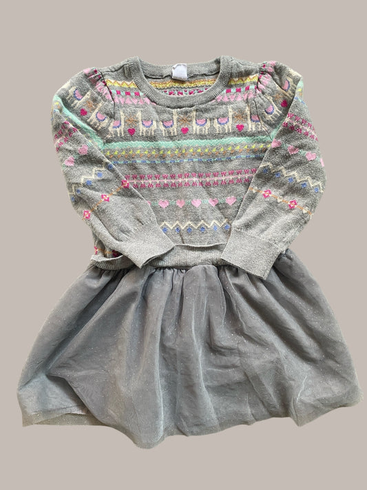 Grey cotton + tulle Llama dress 4Y | Gap