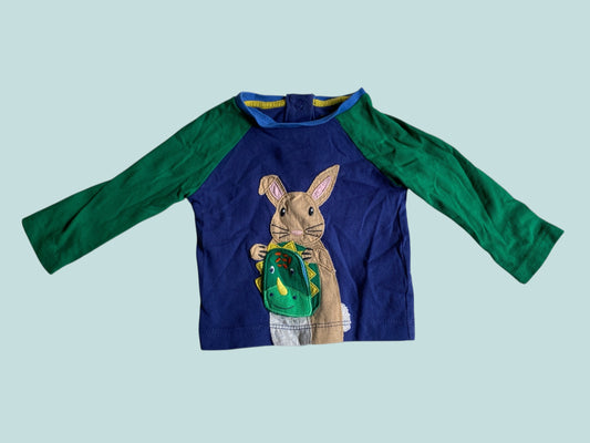 Cotton striped long sleeve bunny top 0-3m (62)| Boden