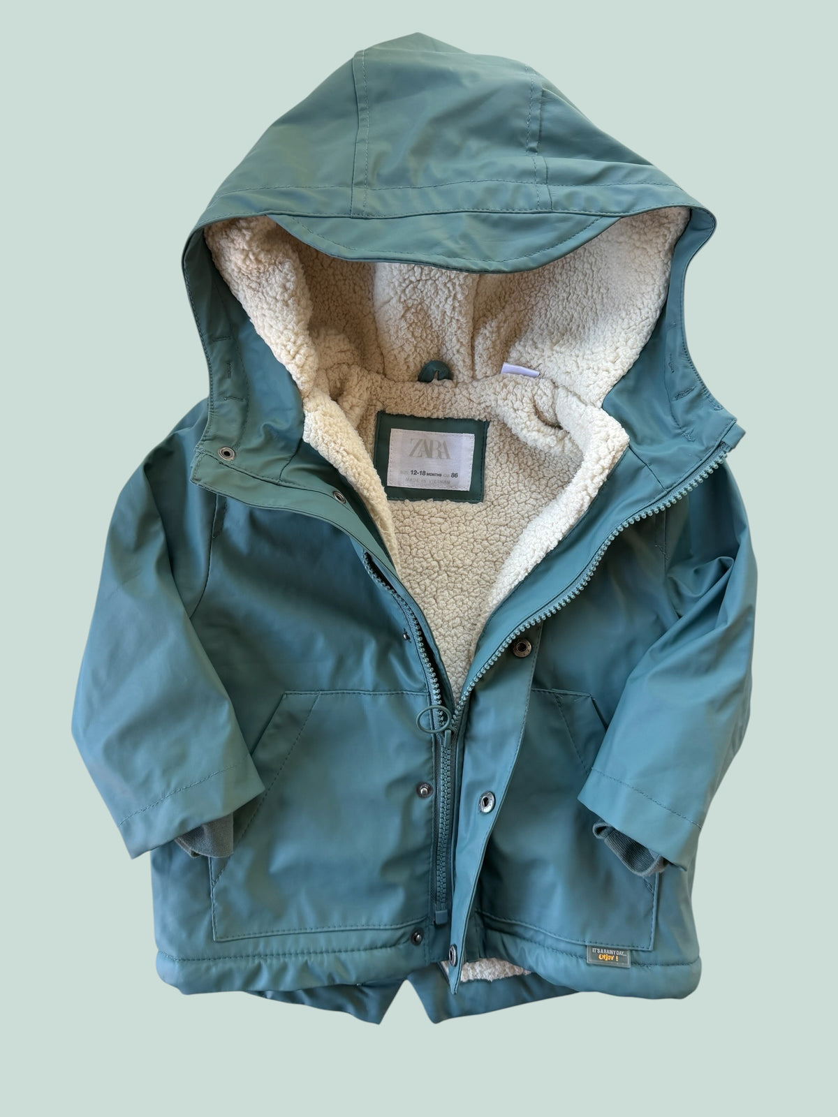Green fleece lined rain jacket 12-18m | Zara