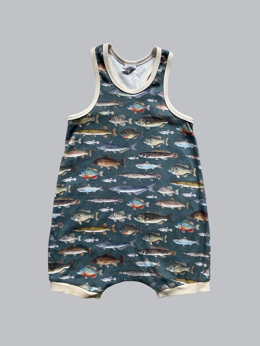 Organic cotton shorty fish romper 2-3Y  | Olive Me Handmade