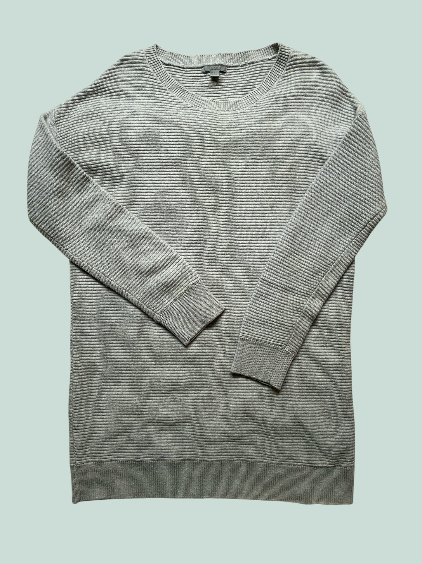 Wool/cotton blend heather grey long knit sweater women's medium | Cos