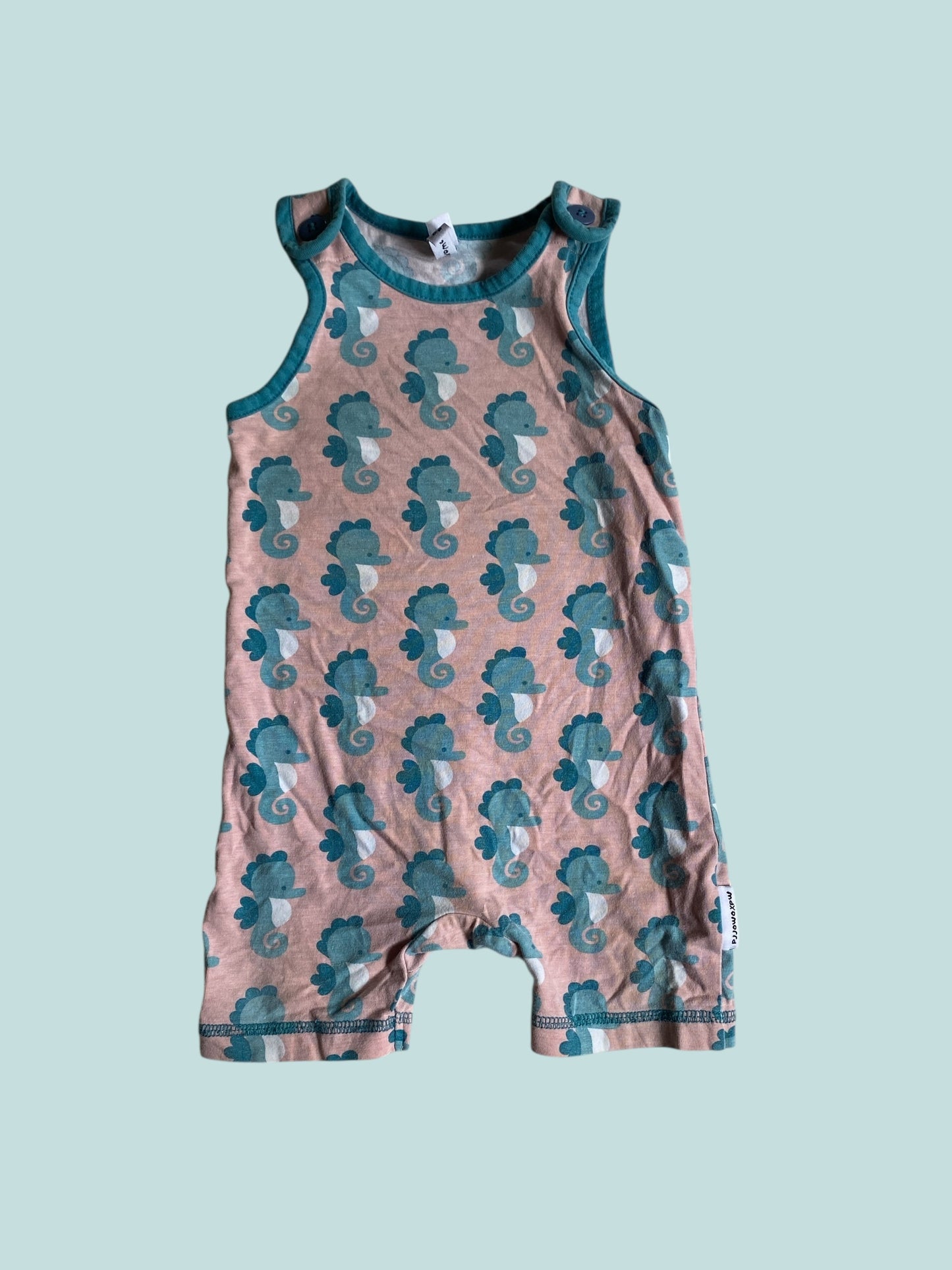 Organic cotton seahorse romper 3-6m (62) | Maxomorra