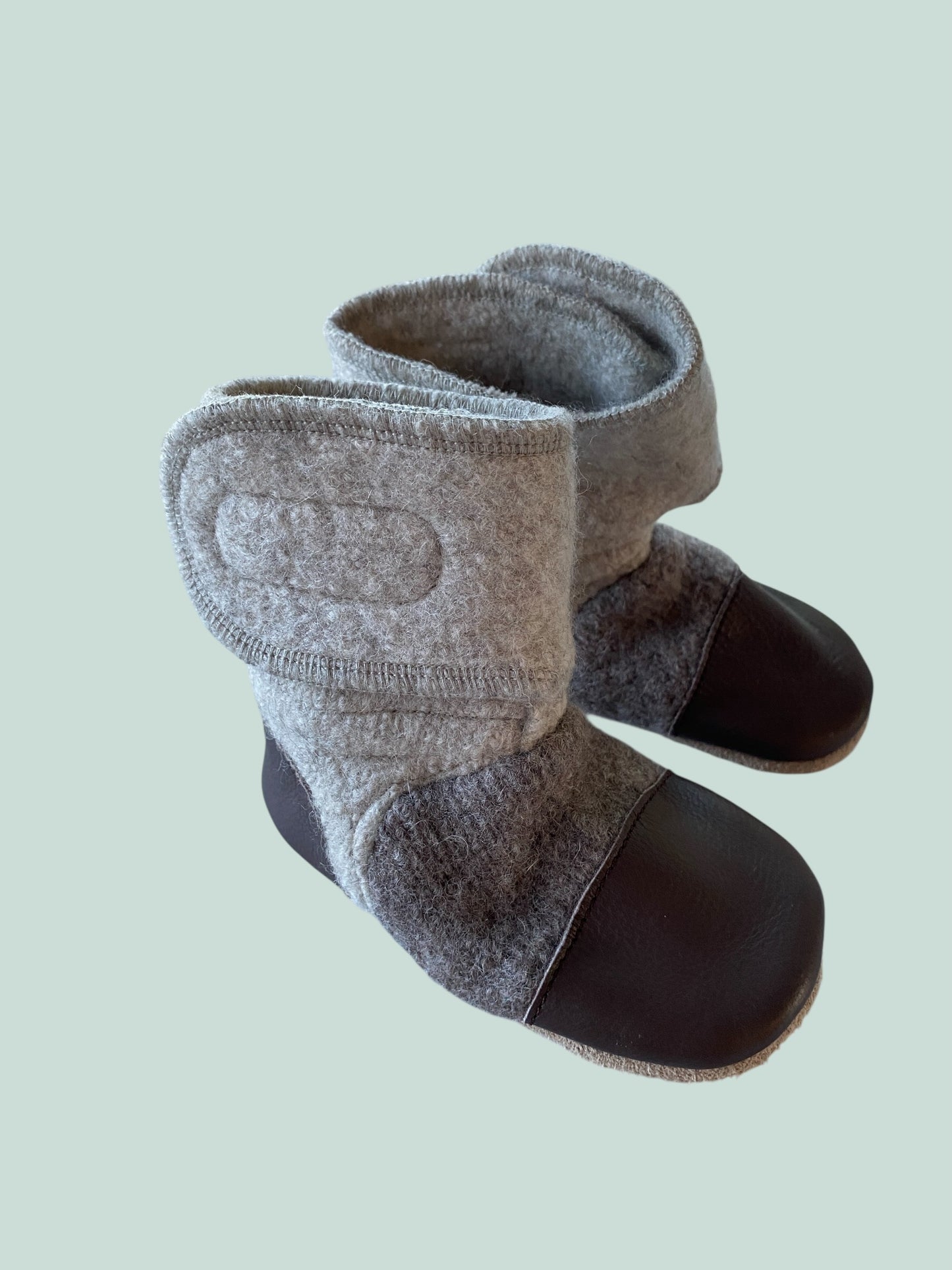 Grey and brown wool and leather booties 7 (18-24m) | Nooks