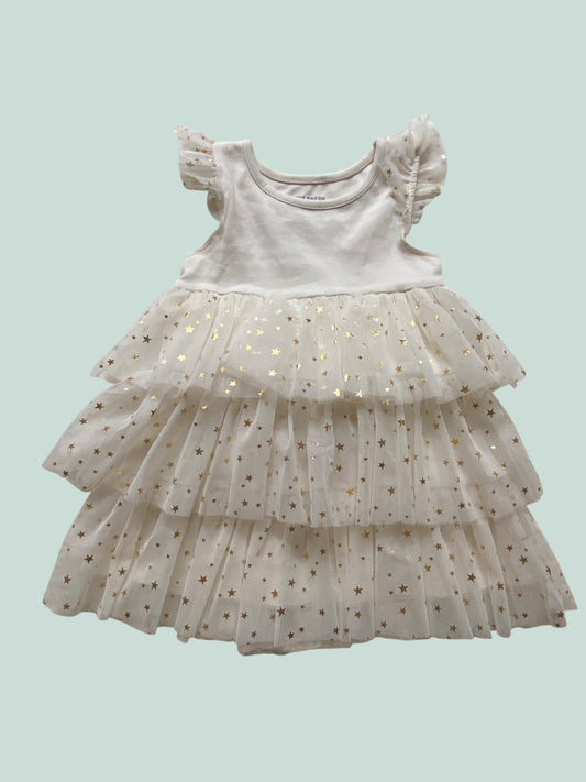 Cream cotton dress with star tulle 3Y | Joe Fresh