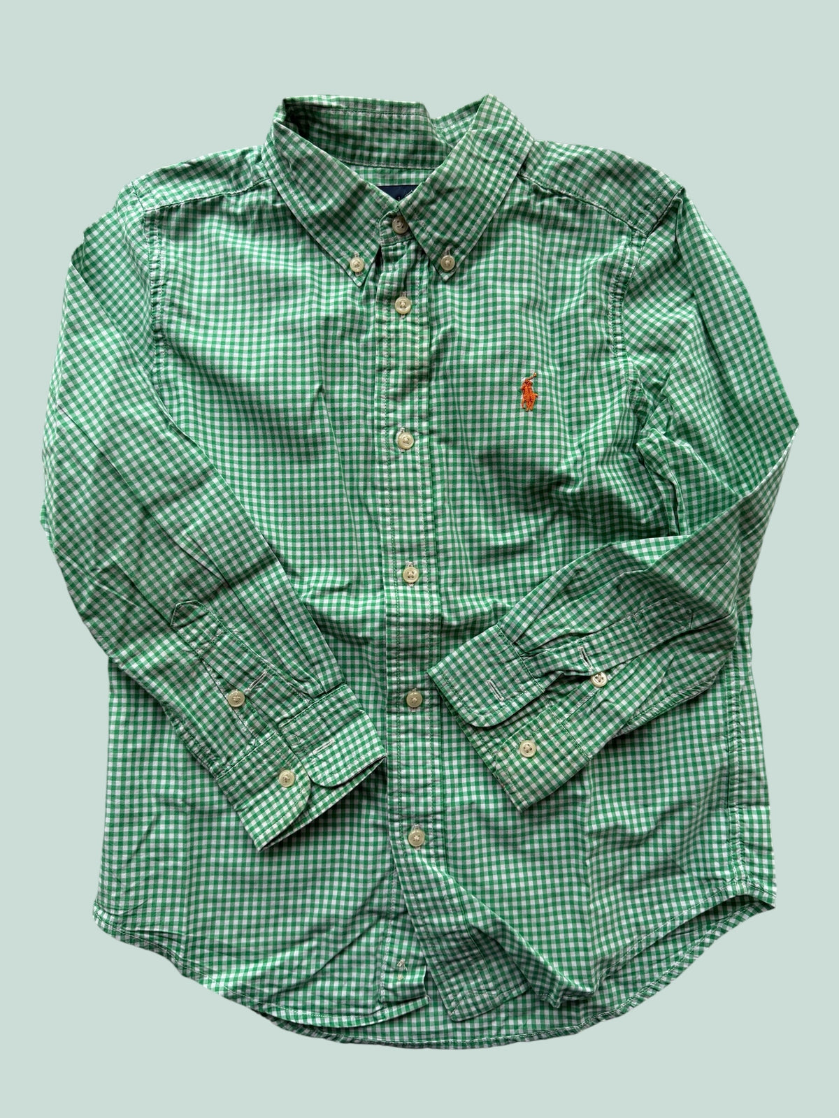 Cotton checkered green button down shirt 6Y | Ralph Lauren