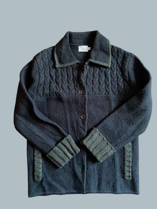 Dark green wool button up cardigan women's small | Haggar