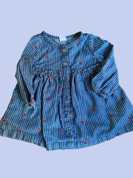 Striped heart cotton denim dress 6-12m | Gap