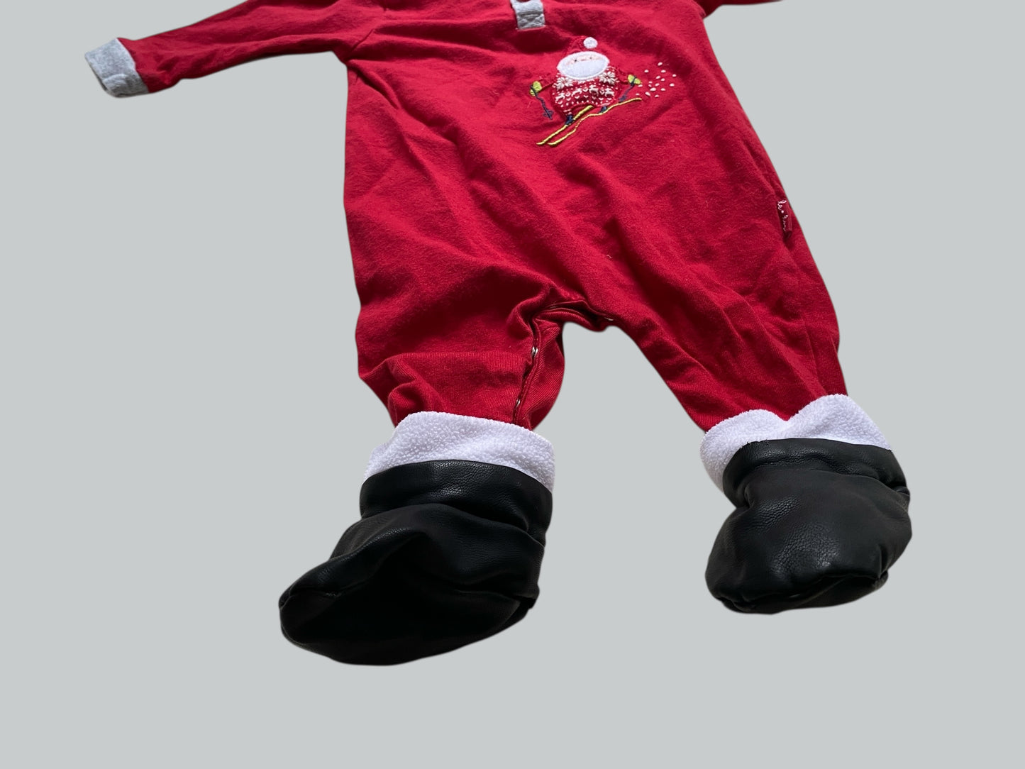 Santa cotton sleeper with attached booties 6m | Le Top