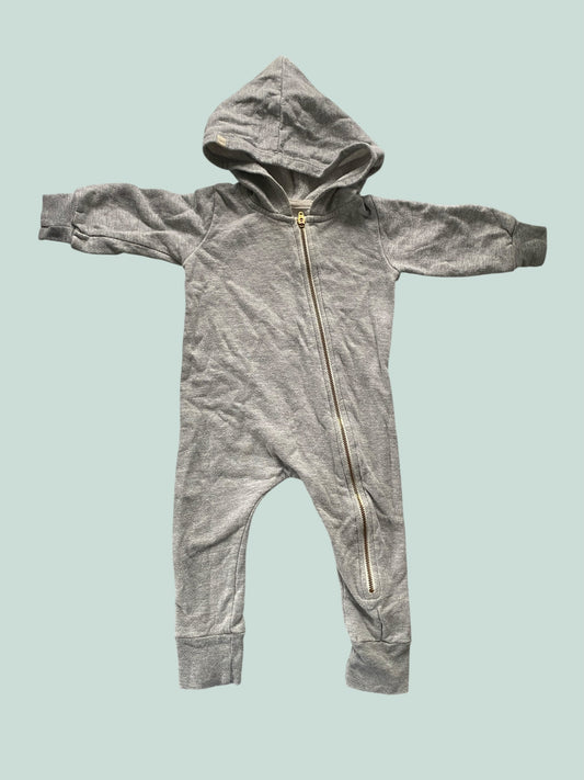 Organic cotton heather grey zipped biker rompersuit 6-12m | Mini Mioche